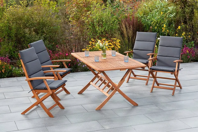 Merxx Merxx Garten-Essgruppe Comodoro, (5-tlg), 4 Klappsessel mit ausziehbarem Tisch, Braun|grau, – Produktbild 1 von 1