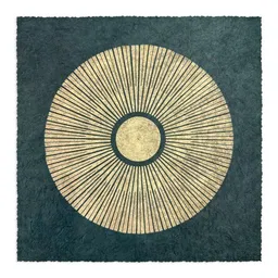 Veskor Cassiopeia Veskor Cassiopeia CENTRAL SUN Sonnen Linoldruck | 22 × 22 cm | Gold auf Waldgrün – Produktbild 1 von 1