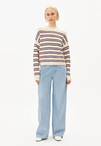 ARMEDANGELS ARMEDANGELS MERINAA STRIPED Damen Strickpullover aus100% Bio-Baumwolle, Oatmilk-velvet red-soft blue, – Produktbild 4 von 4