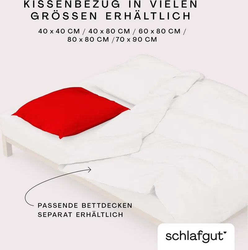 Schlafgut Schlafgut Kissenbezug Premium Kissenhülle Woven Satin, 100% Baumwolle, (1 Stück), Ton-in-Ton Reißverschluss, Fadendichte von 300tc, Uni, OEKO Tex, Rot, – Produktbild 5 von 5