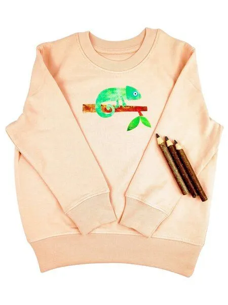 MelaDi Meladi Kinder Sweater aus Biobaumwolle - Chamäleon auf Creme Latte, Natural white, – Produktbild 1 von 7