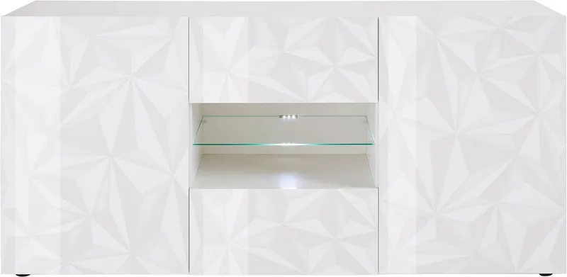 Home affaire Sideboard Prisma Breite 181, Kommode 2 Türen, 2 Schubkästen, Anrichte, Front mit elegantem Siebdruck, grifflos, viel Stauraum, Weiß, – Produktbild 3 von 5