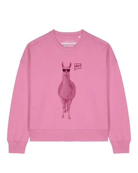watapparel watapparel Sweatshirt Frauen Lama sagt Hi, Bubble pink, – Produktbild 1 von 2