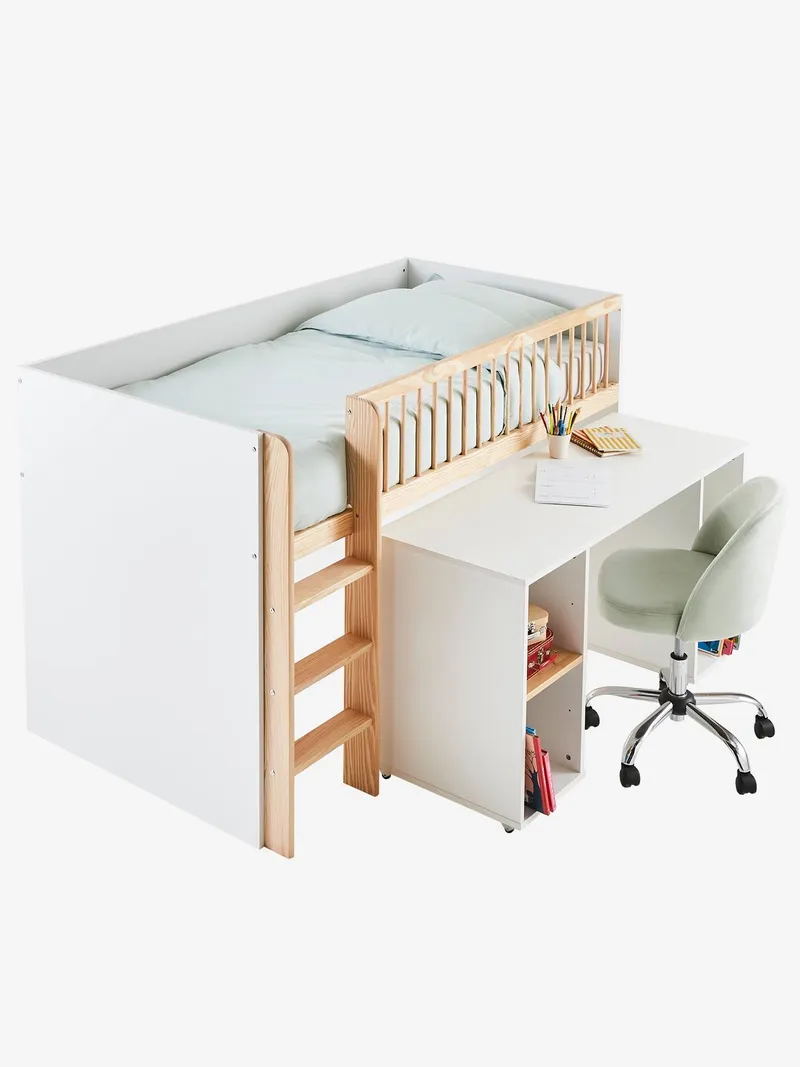 Vertbaudet Kinderbett GECKO mit Schreibtisch Kombi-Hochbett 90x190 cm, Weiß, – Produktbild 1 von 4
