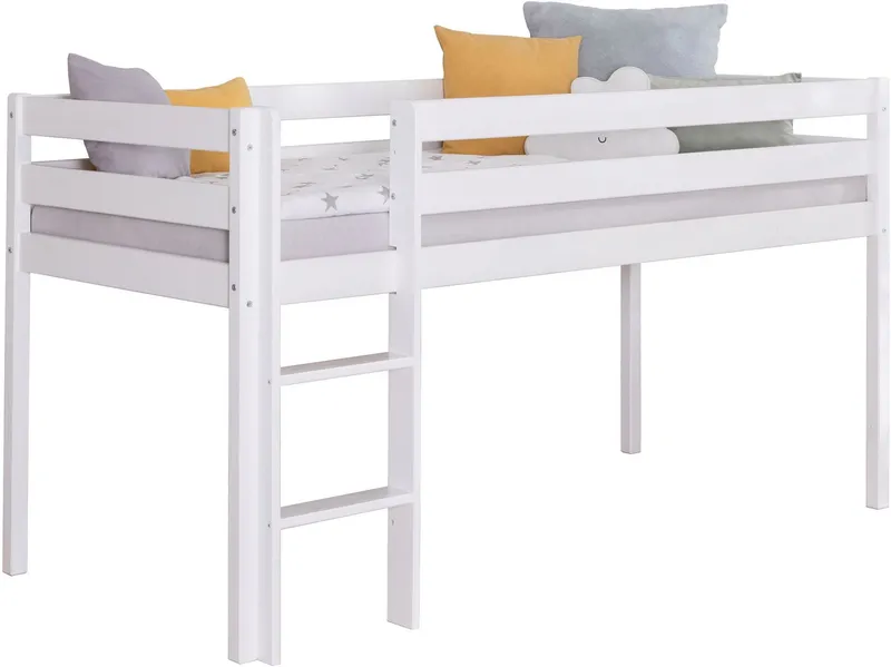 TICAA TICAA Hochbett Malte, FSC®-zertifizierte Kiefer (90x200cm Liegefläche, Höhe 114cm) mit Rollrost, Weiß, – Produktbild 1 von 5