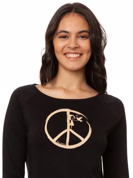 FellHerz FellHerz Damen Raglan Longsleeve Peace schwarz aus 100% Biobaumwolle – Produktbild 2 von 4