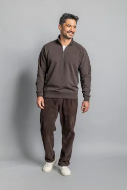 DIRTS DIRTS Herren vegan Pullover Mit Viertelreißverschluss Und Raglanärmeln Espresso Braun – Produktbild 1 von 1