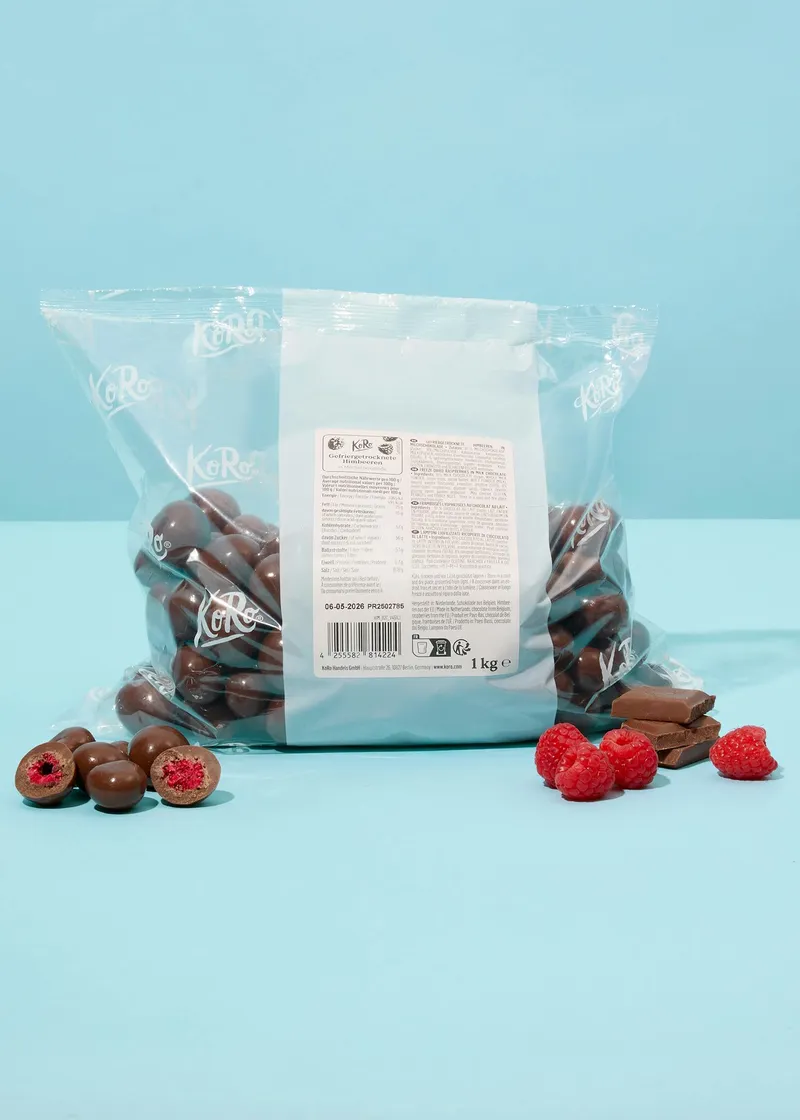 KoRo Gefriergetrocknete Himbeeren in Milchschokolade 1 kg – Produktbild 1 von 5