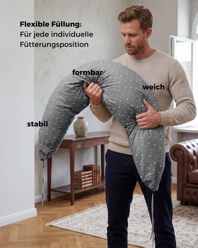 furora BABY furora BABY Stillkissen Stillkissen XXL lang: Seitenschläferkissen & Schwangerschaftskissen, Grau, – Produktbild 4 von 5