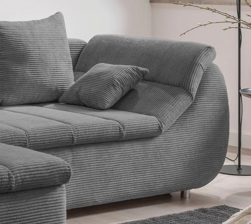 Home affaire Ecksofa Imola, bequem, aktuelle Steppung im Sitz, L-Form, Breite 270cm, wahlweise mit Bettfunktion, Grau, – Produktbild 1 von 8