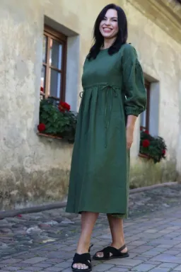 Amber Linen Amber Linen Damen vegan Kleid Verona Waldgrün – Produktbild 1 von 1