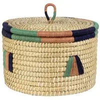 El Puente El Puente Korb mit Deckel | Fair Trade & Handmade aus Bangladesch, Blau,orange, – Produktbild 1 von 1