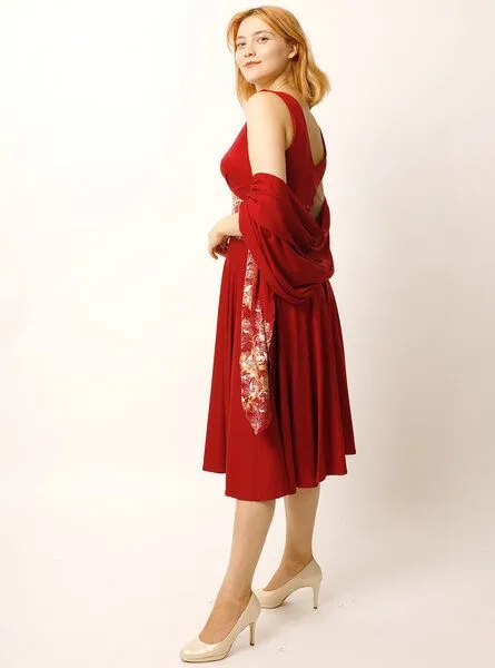 Peaces.bio - handbedruckte Biomode Peaces.bio - handbedruckte Biomode Tanzkleid Buchenzauber in Rot – Produktbild 3 von 4