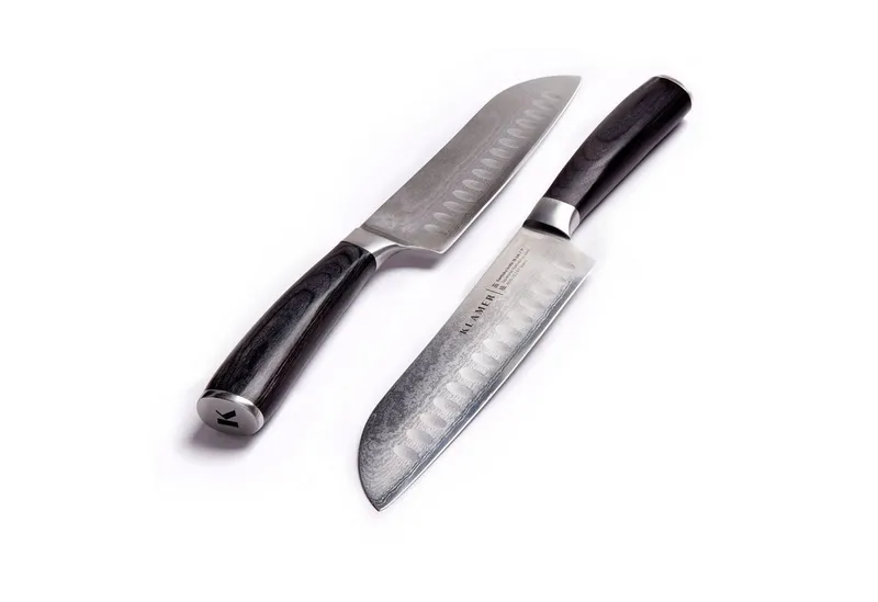 KLAMER Damastmesser Premium Santoku Messer echter japanischer Stahl 18 cm Kochmesser, 67-Lagen Damaststahl, 61 HRC, 13° Schnittwinkel, Schwarz, – Produktbild 3 von 5