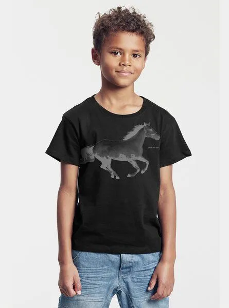 Peaces.bio - handbedruckte Biomode Peaces.bio - handbedruckte Biomode Bio-Kinder T-Shirt Horsepower, Schwarz, – Produktbild 2 von 2