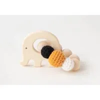 NoniKids Berlin NoniKids Berlin Greifling Beißring Holz *Elefant* | Bio Baumwolle, Senf, – Produktbild 1 von 1