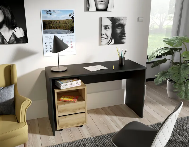 Home affaire Schreibtisch AGAPI, Breite 130, Computertisch im modernen Design & viel Arbeitsfläche, Schwarz, – Produktbild 4 von 4