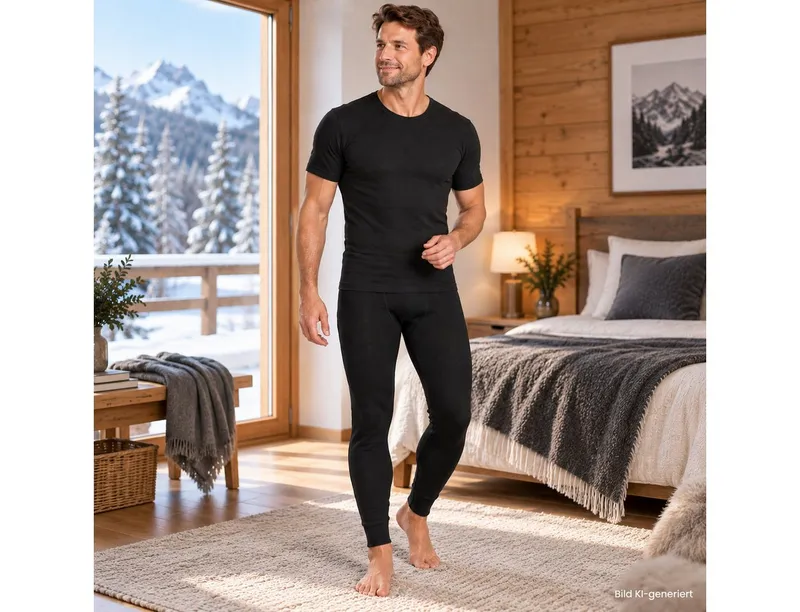 HERMKO Lange Unterhose 3570 ohne Eingriff, 100 % 100 % Bio-Baumwolle, Dehnbund, Blau, – Produktbild 4 von 5