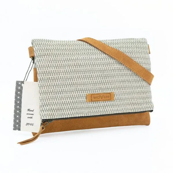 Woven Woven Damen Tasche Fold Bag/Umhängetasche Baumwolle & Leder offwhite/grau – Produktbild 1 von 4