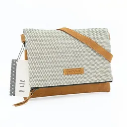 Woven Woven Damen Tasche Fold Bag/Umhängetasche Baumwolle & Leder offwhite/grau – Produktbild 1 von 1
