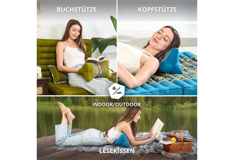 livasia Nackenstützkissen Knochenkissen, vegan und handgefertigt, Ø 15x32cm, Kapok, Blau, – Produktbild 3 von 5