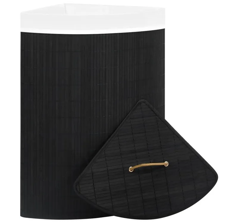 furnicato Wäschekorb Eck-Bambus 52,3x37x65 cm Schwarz (1 St), Schwarz, – Produktbild 3 von 5