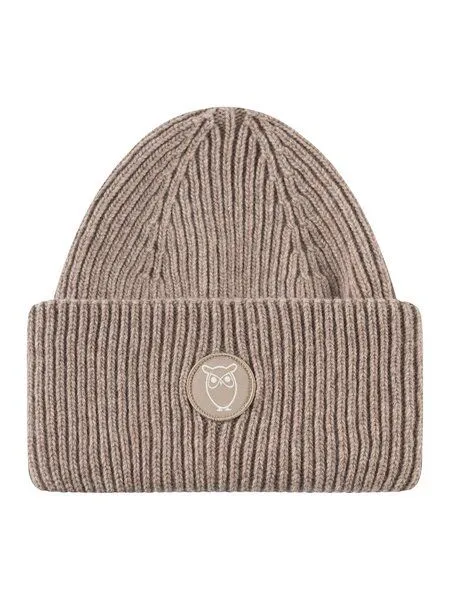 KnowledgeCotton Apparel KnowledgeCotton Apparel Woll-Mütze - Rib Beanie - aus 100% Merino Wolle, Beige (kelp melange), – Produktbild 1 von 5