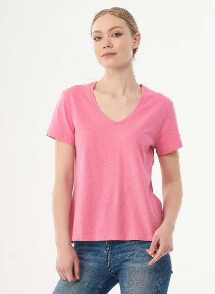 ORGANICATION ORGANICATION Damen Basic T-Shirt aus Bio-Baumwolle mit V-Ausschnitt, Hot pink, – Produktbild 1 von 4