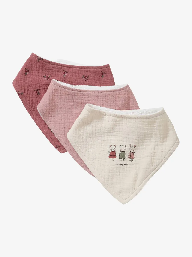 Vertbaudet 3er-Pack Baby Lätzchen, Rosa mäuse landhaus, – Produktbild 1 von 3