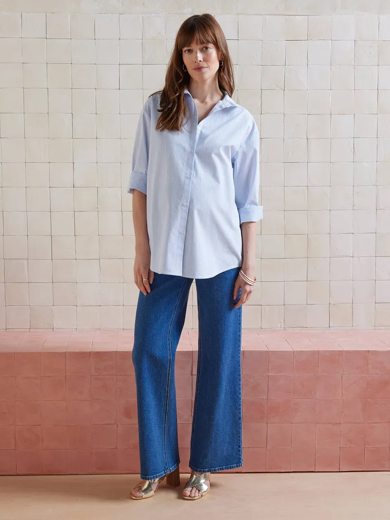 Vertbaudet Hemdbluse für Schwangerschaft und Stillzeit aus em Popeline, Hellblau, – Produktbild 4 von 4