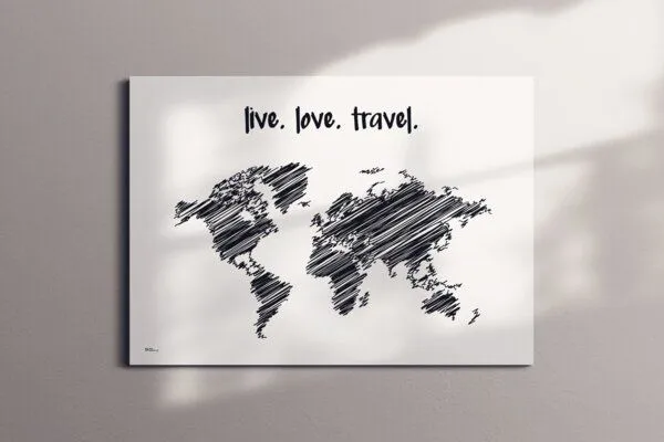 meine-weltkarte meine-weltkarte Stylische Weltkarte live.love.travel #1- nachhaltig & handemade in Germany - Wanddekoration Weltkarte - Keilrahmen, Leinwandposter – Produktbild 3 von 3
