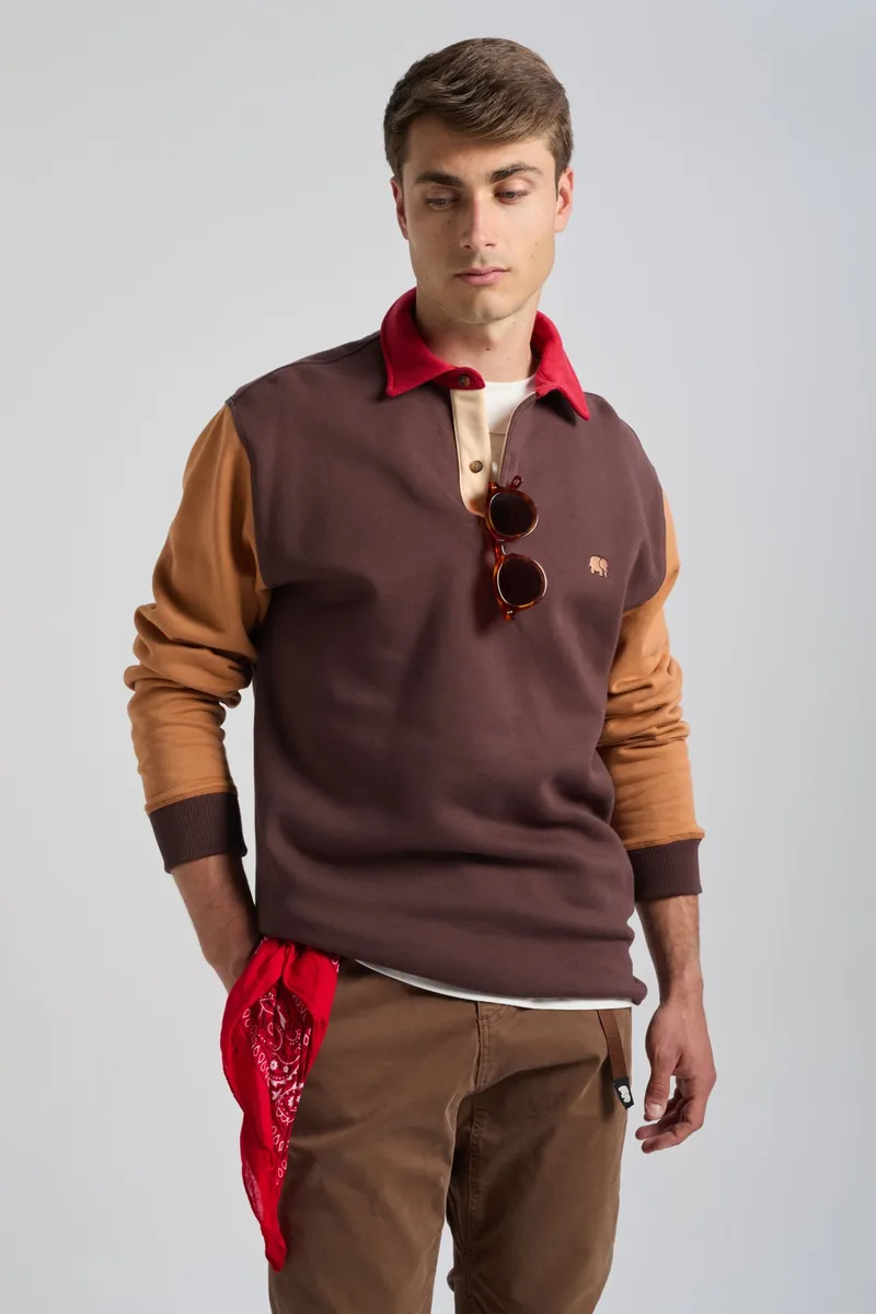 Trendsplant Trendsplant Herren vegan Polo Sweatshirt Color Block Solemnity In Braun, Braun, – Produktbild 2 von 2