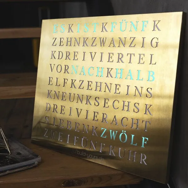 build-yours build-yours WordClock Jupiter Edelstahl in Gold LED Wanduhr – Produktbild 4 von 4