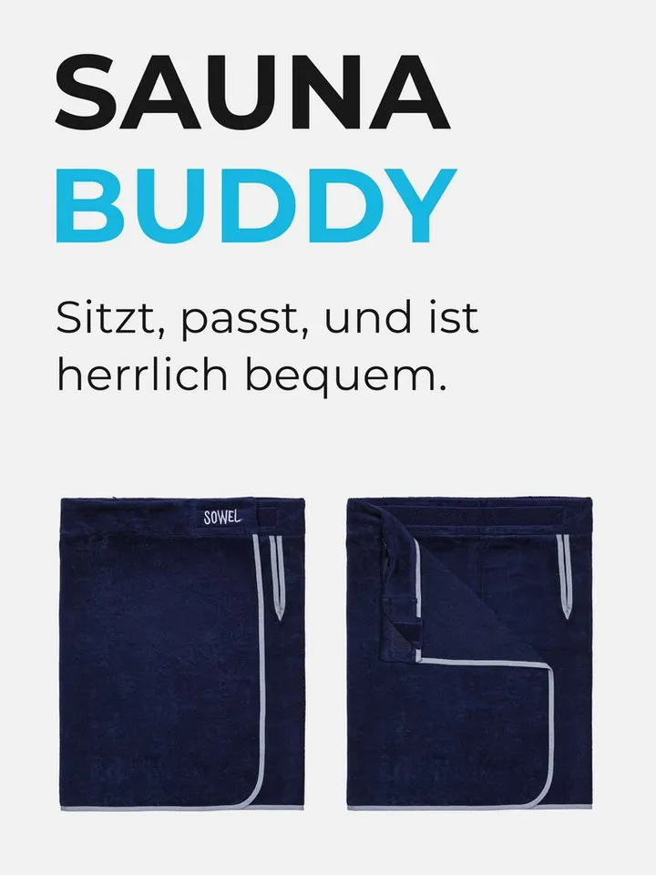 Sowel Saunatuch Saunakilt - Sauna Buddy, 100% Bio-Baumwolle, 60x140 cm, Blau|grau, – Produktbild 1 von 5