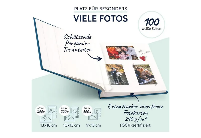 Goldbuch Goldbuch Fotoalbum GOLDBUCH Fotoalbum Summertime 100 weiße Seiten mit Trennblättern 30x31, Blau, – Produktbild 4 von 5