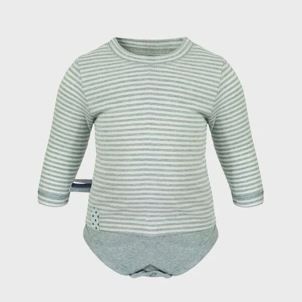 OrganicEra Baby Langarm T-shirt Body, gestreift 'OrganicEra' aus Bio Baumwolle, Aqua melange (grün), – Produktbild 1 von 4