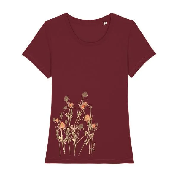 Spangeltangel Spangeltangel Damenshirt mit Distel-Motiv aus Bio-Baumwolle, Natur-Motiv, Rot, – Produktbild 1 von 3