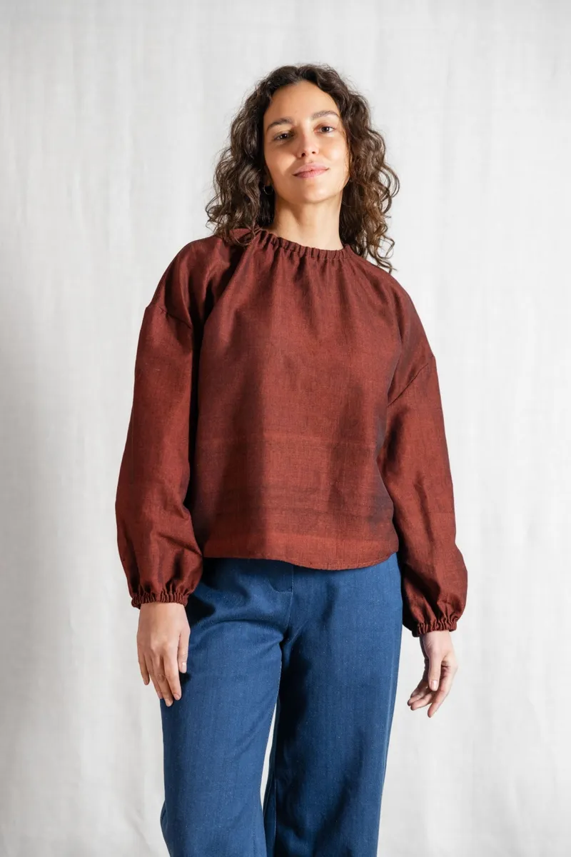 Jyoti - Fair Works Jyoti - Fair Works Damen vegan Bluse Chaand Rum Raisin Brown, Braun, – Produktbild 2 von 2
