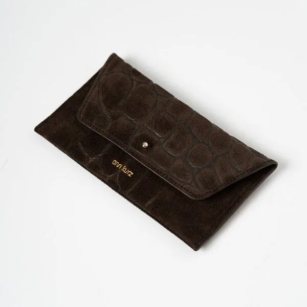 ann kurz ann kurz Mini Envelope – Portemonnaie aus Leder, Croco suede mocha, – Produktbild 2 von 2