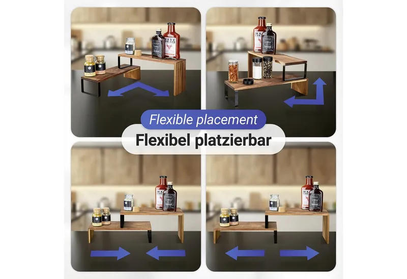 Wenko Wenko Küchenregal Modell Vali Akazie, 2-tlg., Regal aus Akazienholz für die Arbeitsfläche, flexibel kombinierbar, Braun|schwarz, – Produktbild 3 von 5