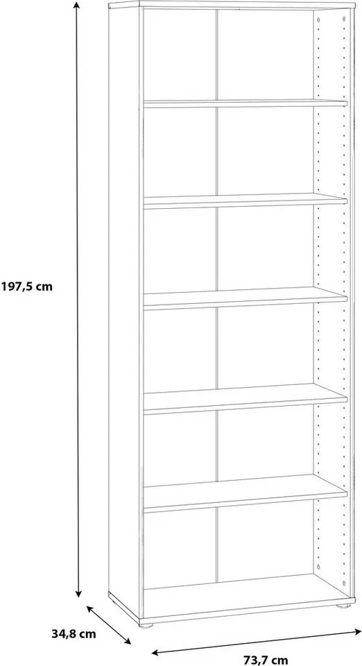 FORTE Regal Tempra, Mehrzweckregal, Höhe 197,5 cm, 5 Ablageböden, Breite 73,7 cm, Weiß, – Produktbild 3 von 4