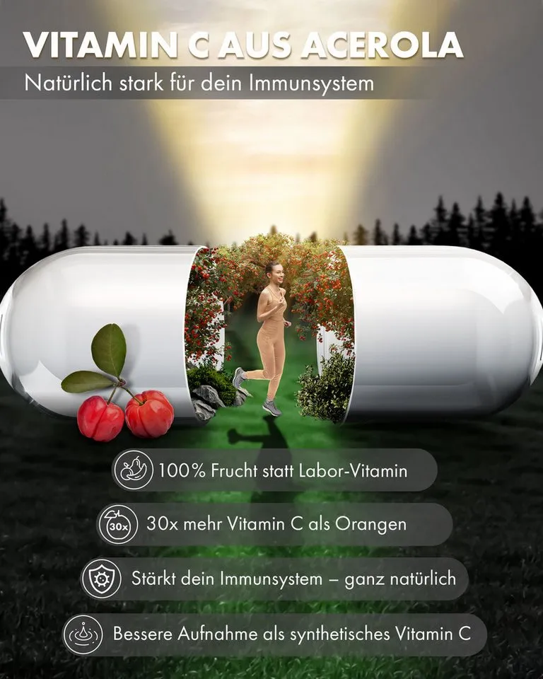 NEOLYMP Natürliches Vitamin C aus Acerola – Hochdosiert & vegan – 180 Kapseln Kapseln, 2 er 180 St., Vitamin C für 6 Monate – gut verträglich – in Deutschland produziert – Produktbild 2 von 5