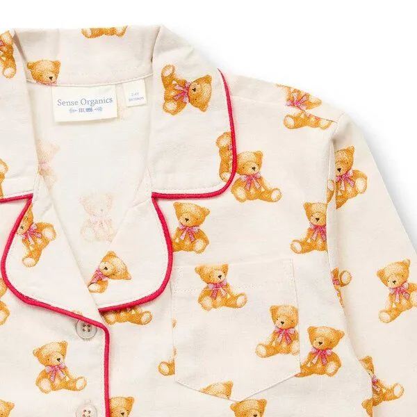 Sense Organics Sense Organics Kinder Flanell Schlafanzug mit Teddy-Druck auf Naturbeige, 188004, – Produktbild 3 von 4