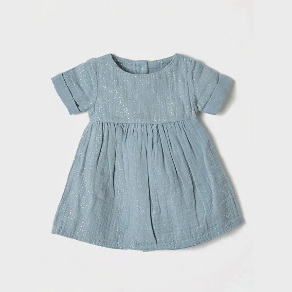 OrganicEra OrganicEra Kurzärmeliges Bio-Musselin-Kleid mit Glitzer – Produktbild 3 von 4