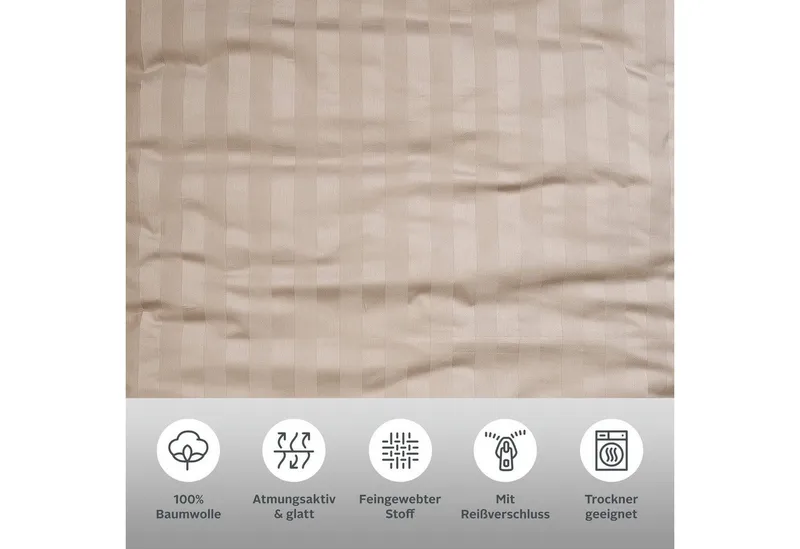OTTO home Bettwäsche MALIA mit eingewebten Streifen, uni, Mako-Satin, 2 teilig, Bettwäsche aus 100% Baumwolle, Bettwäsche in Mako-Satin-Qualität, Braun, – Produktbild 4 von 6
