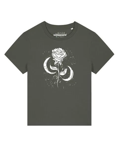 watapparel watapparel T-Shirt Frauen Rose und Mond, Khaki, – Produktbild 1 von 2