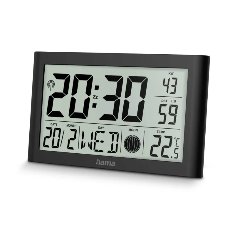 Hama Hama Digitale Wanduhr "Martinique", Funkuhr mit Thermometer, Schwarz, – Produktbild 1 von 4