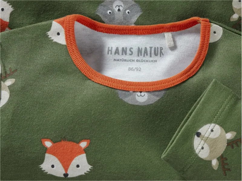 HANS NATUR Kinder Unterhemd Langarm Bio-Baumwolle Waldtiere Gr. 110/116, Mehrfarbig, – Produktbild 2 von 2