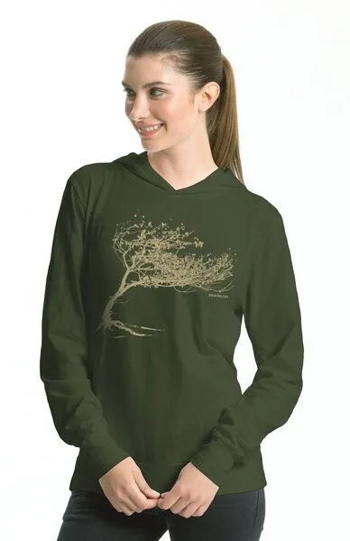 Peaces.bio - handbedruckte Biomode Peaces.bio - handbedruckte Biomode Bio-Jersey-Kapuzensweater Unisex "Windy Tree", Waldgrün, – Produktbild 1 von 2