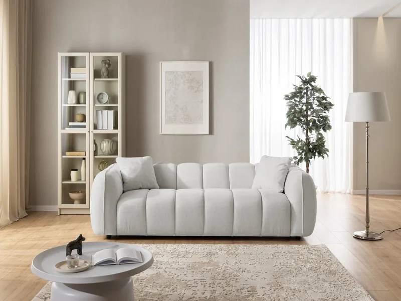 S-Style Möbel Sofa 3-Sitzer Nubira in tief gesteppter Bubble-Optik aus Strukturstoff, mit modernem Design und Wellenfederung, Grau, – Produktbild 5 von 5